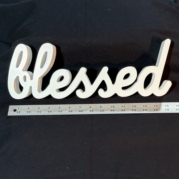 White 'Blessed' Wall Decor 15” long table sign 1-1/2” wide - Picture 5 of 8